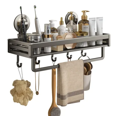 Modern Designed Hotel Corner Bathroom Shelves Suction Cups Aluminum Toothbrushes Toiletries Shower Caddy Set Manufactured