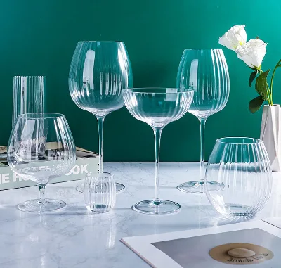 Elegant Striped Ribbed  Crystal clear High Quality  Wine Glass champagne  Couple Glass Premium Drinkware Collection