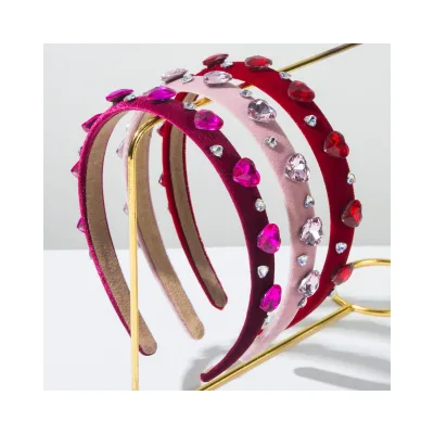 Valentine's Day Pink Hairband Baroque Full Diamond Love Headband Sweet Date Hair Accessory