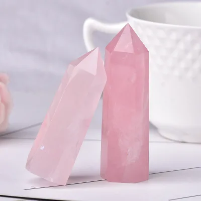 Wholesale Factory Price Natural Rose Quartz Crystal Point Gemstone Wand Tower for Home Decor Pink Healing Energy Lucky