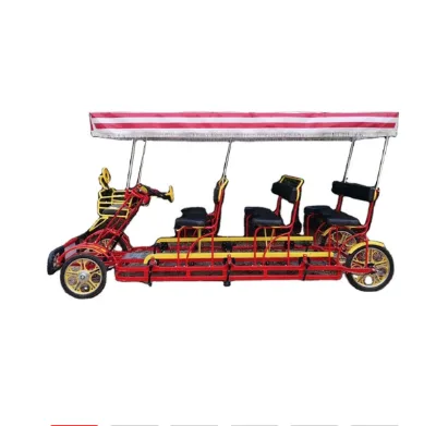 2024 Four Wheel 6 Seat Pedal Bicycle Frame Bikes Tandem Rickshaw Surrey Sightseeing Road Bike Passenger Car With Awning