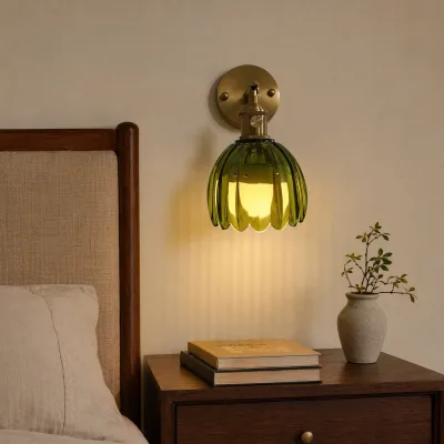 Remote Control Wireless Battery Operated Wall Sconce with Rechargeable LED Bulb Modern Glass Shade Wall Light for Bedroom