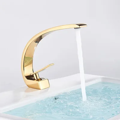 C Shape Design Single Handle Hot/Cold Basin Faucet for Bathroom Brass Chrome Finish Modern Contemporary Style