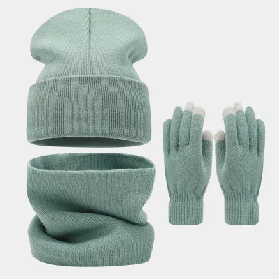 Solid Color Face-Flattering Small Hat, Scarf, and Gloves Set - Winter Outdoor Warm Hat Set