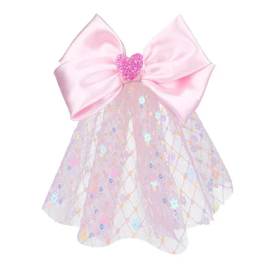 New Children's Casual Princess Hair Clip with Sequins Fabric Duckbill Bow Pearl and Metal for Christmas Hair Decoration