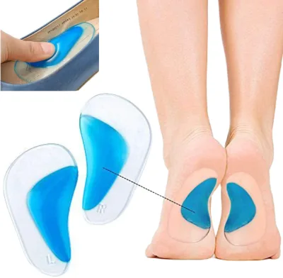 Runtong Gel Arch Support Insoles Forefoot and Heel Cushion Pads Reusable Silicone Foot Arch Support for Flat Feet