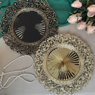 Foreign Trade PP Charger Plates European-Style Vintage Trays High-End Gold Decorative Polished Solid Pattern Plates for Western