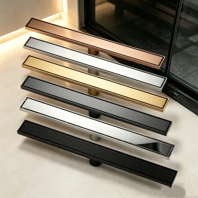 Recessed Embedded Linear Floor Drain Matte Black Gold Brushed Nickel Hidden Long Drain for Luxury Shower Room Decoration