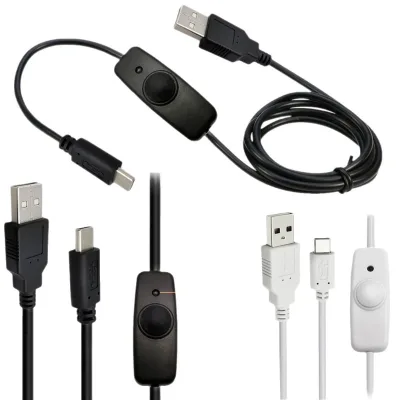USB 2.0 AM to Type-C Male Copper Core Power Extension Line with Rocker Button Switch LED Light Controller 2A