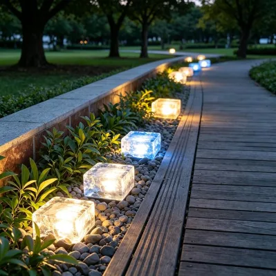 Solar Ice Cube Glass Brick Light, RGB LED Outdoor Paving Paver Lamp for Garden Lawn Pathway
