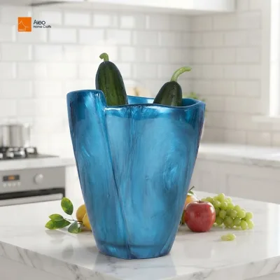 Luxury Blue Swirl Polyresin Ice Bucket & Wine Cooler Decorative Irregular Vase & Fruit Storage for Bar Kitchen Home Party