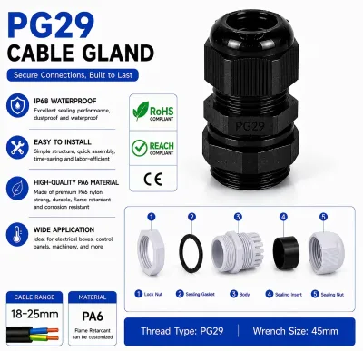 Cost Effective Plastic Cable Glands PG29 IP68 Waterproof Dustproof Black White High Quality 100 PC a Bag Cable Joint OEM Support