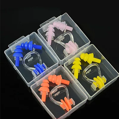 Factory Price Customized Logo Waterproof Swimming Nose Clip Swimming Earplugs Ear Protector Set Natacion tapones para los oidos