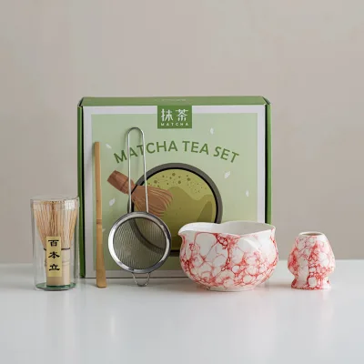Bubble Colored Japanese Eco-Friendly Ceramic Matcha Tool Set with Bamboo Flute Portable Design 550ml Capacity Teaware