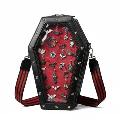 2026 New Gothic Coffin PU Leather Statement Ita Bag Dark Romance Coffin Purse for Halloween Alternative Fashion Lovers