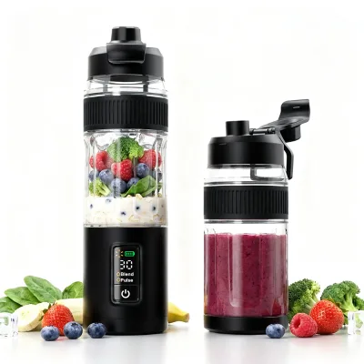600ML Portable Blender, 6 SUS304 Blades, Dual Modes, LED Display, USB-C Recharging, Replaceable Bottom Cover, CE Rohs-Camping