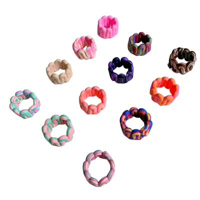 Wholesale Fashion Jewelry Handmade Polymer Clay Rings Jewelry Wide and Thick Clay Rings