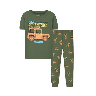 100% Cotton New Soft Thermal Sleeping Underwear Set Cute Cartoon Adventure Vehicle Pyjamas 2 Pcs Kids Pajamas Sleepwear for Boys