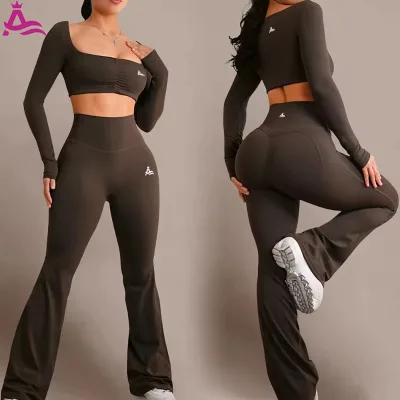 Quick Dry Nylon Tummy Control Butt Lifting Wide Leg Yoga Pants Fitness Leggings
