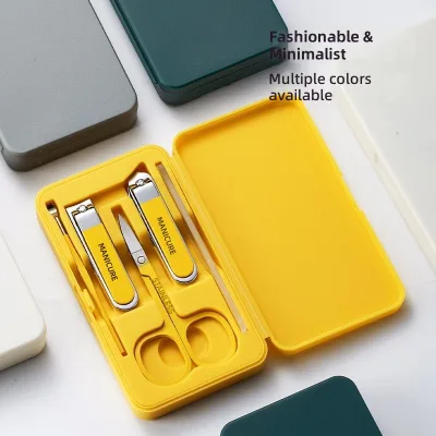 Professional Travel Friendly Bright Yellow Box Steel Precision Cutting 5 PCS Manicure Set Pocket Size Nail Clipper Set