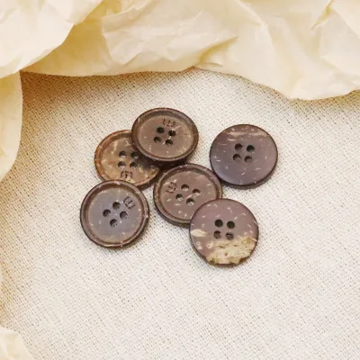 Thin Round Rim Circle 4 Hole Coconut Shell Button Nature Material
