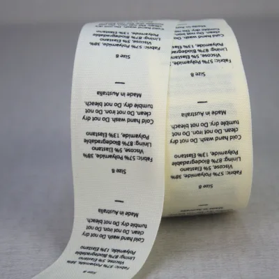 Custom Printed Roll Cotton Label Packaging Size Care Label Private Organic Cotton Label for Pillow and Garment