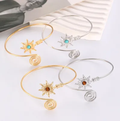 Factory Wholesale Price Sunflower Arm Bangle for Women Boho Gold Sun Upper Arm Cuff Bracelet Adjustable Armlet