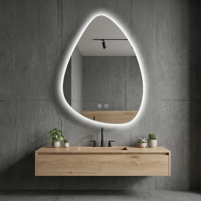 ECOLIVING Modern Luxury Art Deco Decorative Framed Float LED Smart Bathroom Mirror Digital Clock Defogger Dimmable Touch Sensor