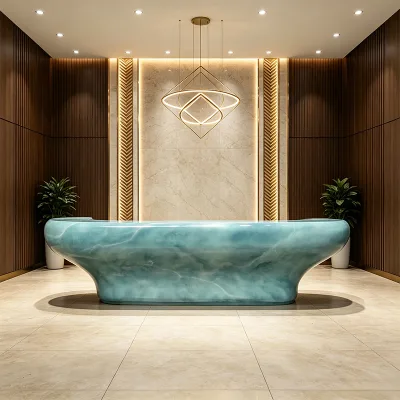 Factory Custom Turquoise Onyx Grain Traditional Resin Eco-Friendly Durable Handmade Reception Desk Front Counter for Commercial