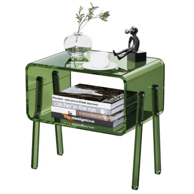 Green Acrylic Two Shelf Display Stand Round Corner Storage Stand