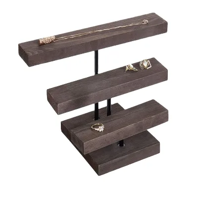 Rustic Dark Brown Wood Jewelry 3 Tier Display Riser Stand Wood Display Stands