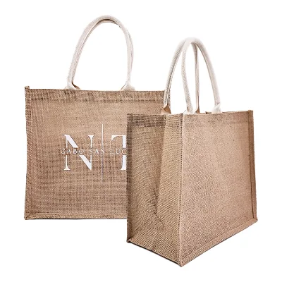 Wholesale Linen Woven Jute Burlap Tote Reusable Shopping Bags Lightweight Casual Travel Bags for Festivals Grocery Eco Friendly