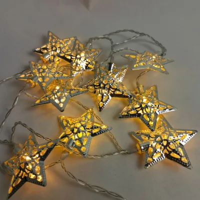 1.5m 10 Led Small Decorative Waterproof Warm White Metal Star Fairy Christmas String Light for Holiday Christmas Wedding Lights