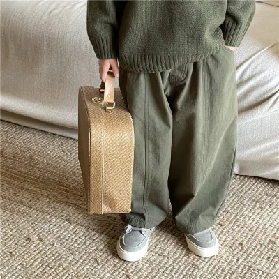 2024 Spring New Korean Boys and Girls Splicing Pants Baby All-match Radish Casual and Trousers