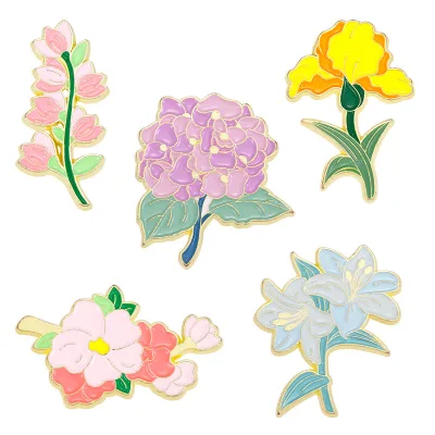 Wholesale Metal Flower Pins Soft Hard Dragon Enamel Gold Plated Metal Lapel Pin High Quality Souvenir Flower Pins for Clothes