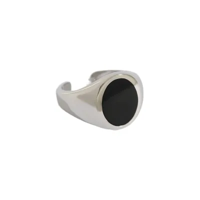 925 Silver Open Ring with Black Enamel Resizable Ring