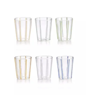 Wholesale Custom Mouth Blown Glass Coffee Cup Glass Cup Colored Stripe Glass Cup