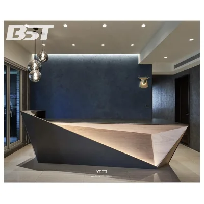 Cool Custom Diamond Artificial Stone Modern Hotel Lobby Hall Reception Desk With LED