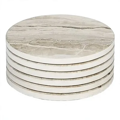 Custom Round Ceramic Coaster Set Absorbent Marble Plaid Geometric Pattern Drink Coasters With Metal Holder for Wholesale Bulk