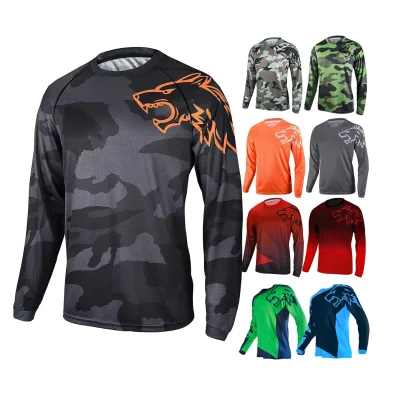 Customized Sublimated Men's Downhill Jersey Long Sleeve Shirts Quick Dry Black Wolf Polyester Mesh Road Bike Cycling Jersey