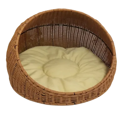 High Quality Wholesale Luxury Handmade Plastic Rattan Comfortable Oval Shape Pet Houses & Cat Beds With Cushion Pet Basket