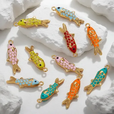 2026 Fish Stainless Steel Charms Gold-Plated Enamel Pendant DIY Women's Jewelry Earrings Necklace Bracelet Materials Wholesale