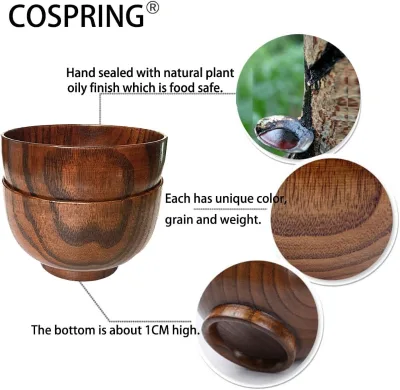 New Eco-friendly wooden bowl and spoons fork Handmade wooden bowl with spoon for soups for Kitchen wood potion bowl
