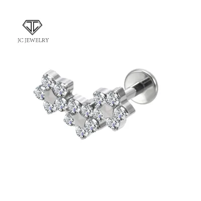 ASTM F136 Titanium Metal Hot-selling Internal Spiral Curved Barbell Belt Penetrates Titanium Metal Simple Flower Earrings