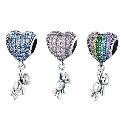 BNX Jewelry Love Balloon Bear DIY Beads pink Zircon S925 Silver Beads