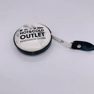 Custom Mini Pocket Retractable Tape Measure Leather Black Round Shape for Body Tailor Cloth Sewing