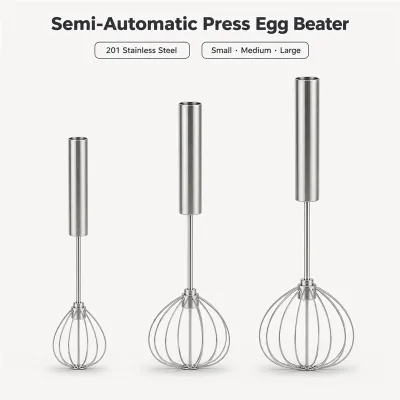 Semi Automatic Egg Whisk Press Plunger Foam Milk Frother Tool Fast Effortless Stainless Kitchen Handy Lightweight