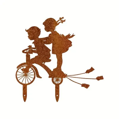 Male and Female Bicycle Silhouette Decoration Outdoor Garden Rusty Metal Crafts Courtyard Iron Ornament