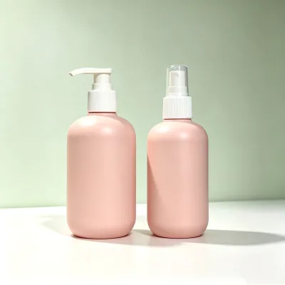 Custom Round Shape Pink HDPE Plastic Matte Lotion Bottle with Pump Sprayer for Shampoo Body Wash Face Mask