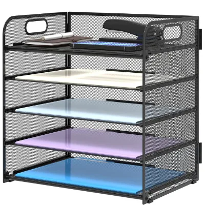 5-Tier Mesh Desk Organizer with File Holder Metal Desktop File Organizer for Office Use Manufacture's Office Desk Accessories
